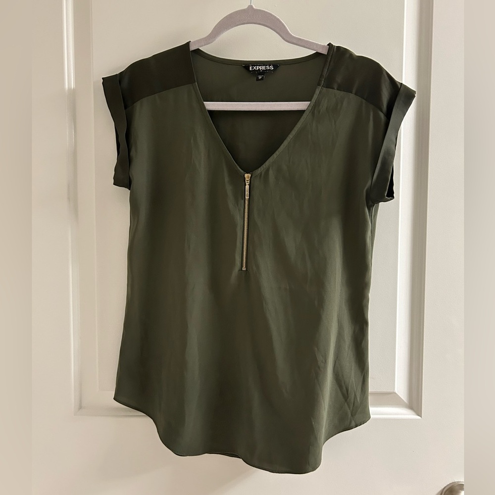 Express Olive Women's Blouse with Zipper